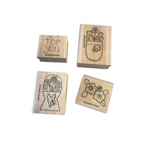 Stampin' Up! "FOR YOU" Wood Mount Stamp Set Floral Sentiment 4-Piece
